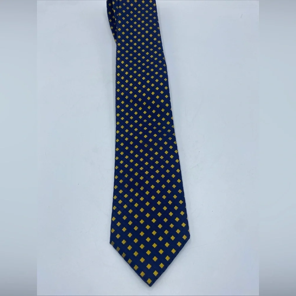 Harry & Sons Mens Vintage Italian Silk Blue Gold Tie Textured Diamond Italy